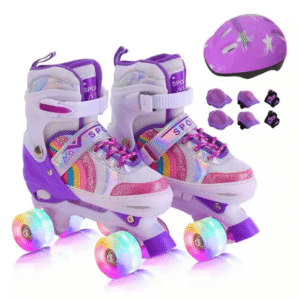 Patins Infantil 4 Rodas Menina ARCO IRIS Com Luz De Led
