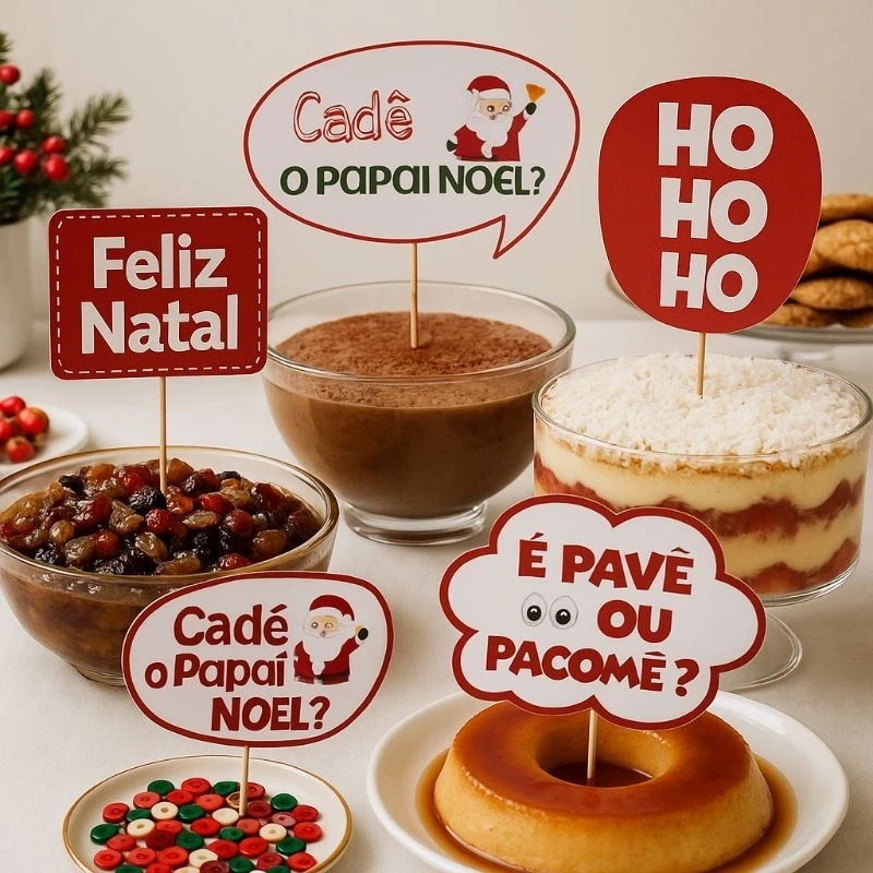 Kit com 5 Plaquinhas para Mesa de Natal Decorativa / Decoração Natal / Feliz Natal