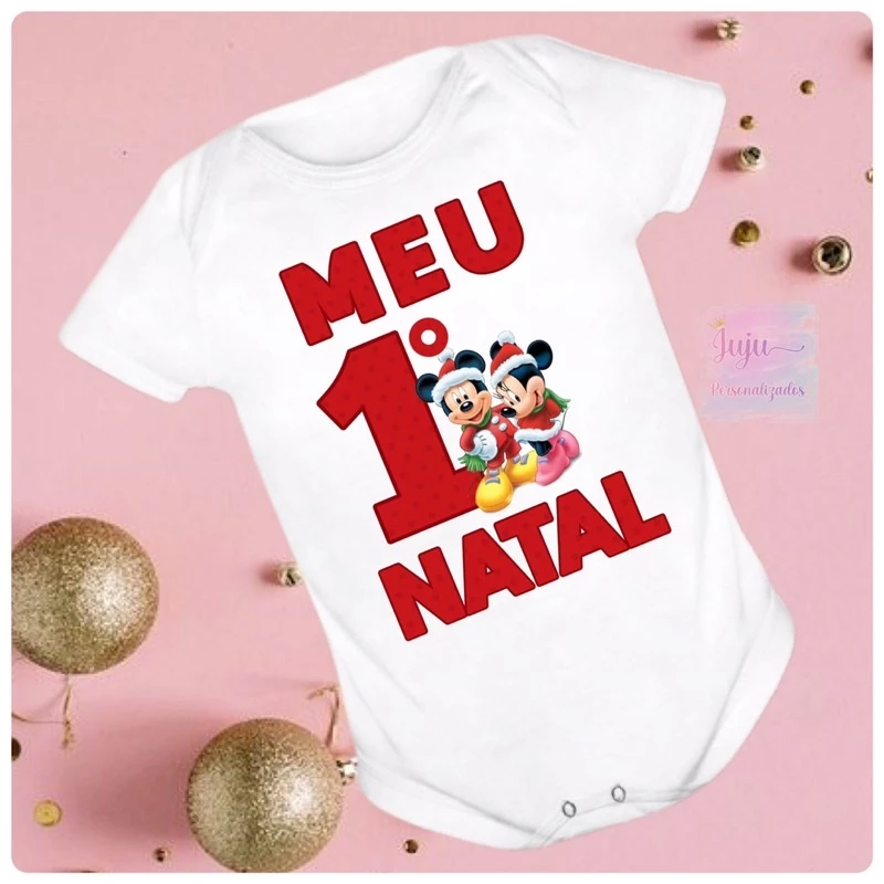 Body Bebê/Bory Infantil/Meu 1 Natal/Feliz Natal/Mickey/Minnie/Árvore de Natal/Comemoração de Natal/Natalino