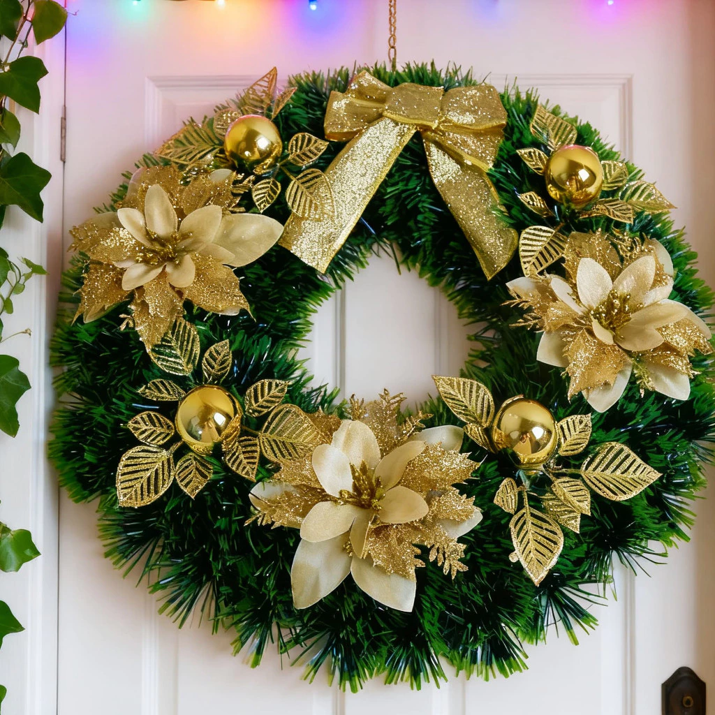 Guirlanda Natalina Festão Porta Natal Verde Nevada Decorada Enfeite Natal Papai Noel Guirlanda Natal